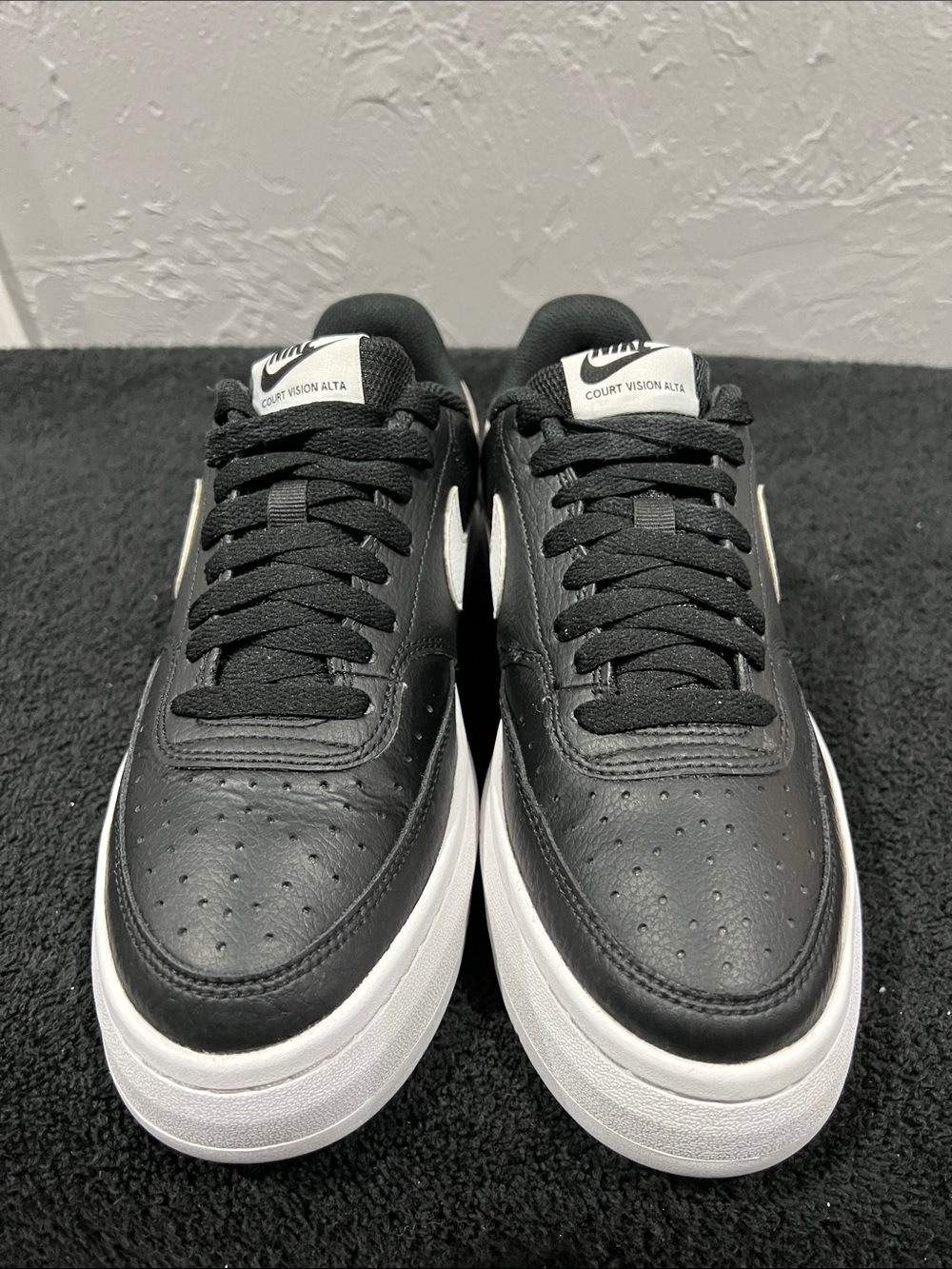 🔥🔥 NIKE Court Vision Alta LTR Leather Platform Sneakers Black White Women Sz 8 - Picture 4 of 12
